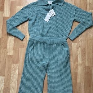 NWT Women Sage Waffle Sweater Outfit Pant (size S) Sweater/Top (size XS)